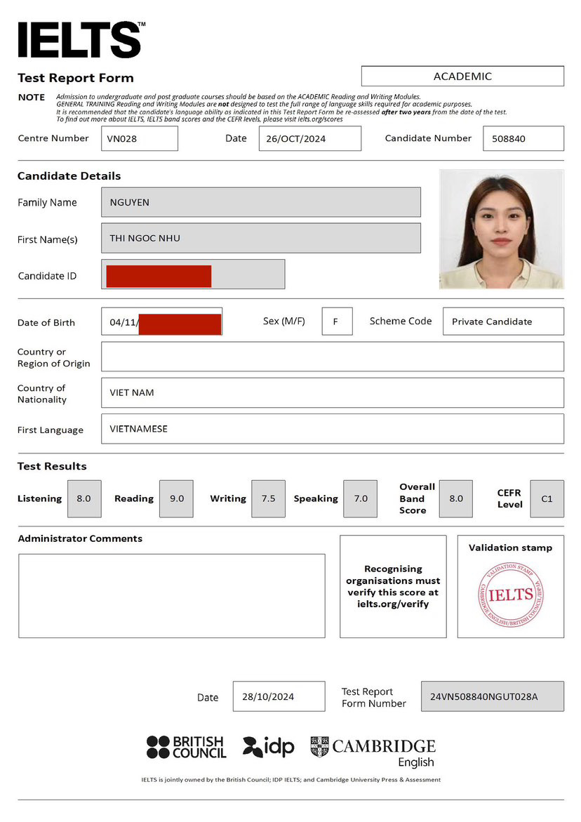 IELTS 8.0 Certificate